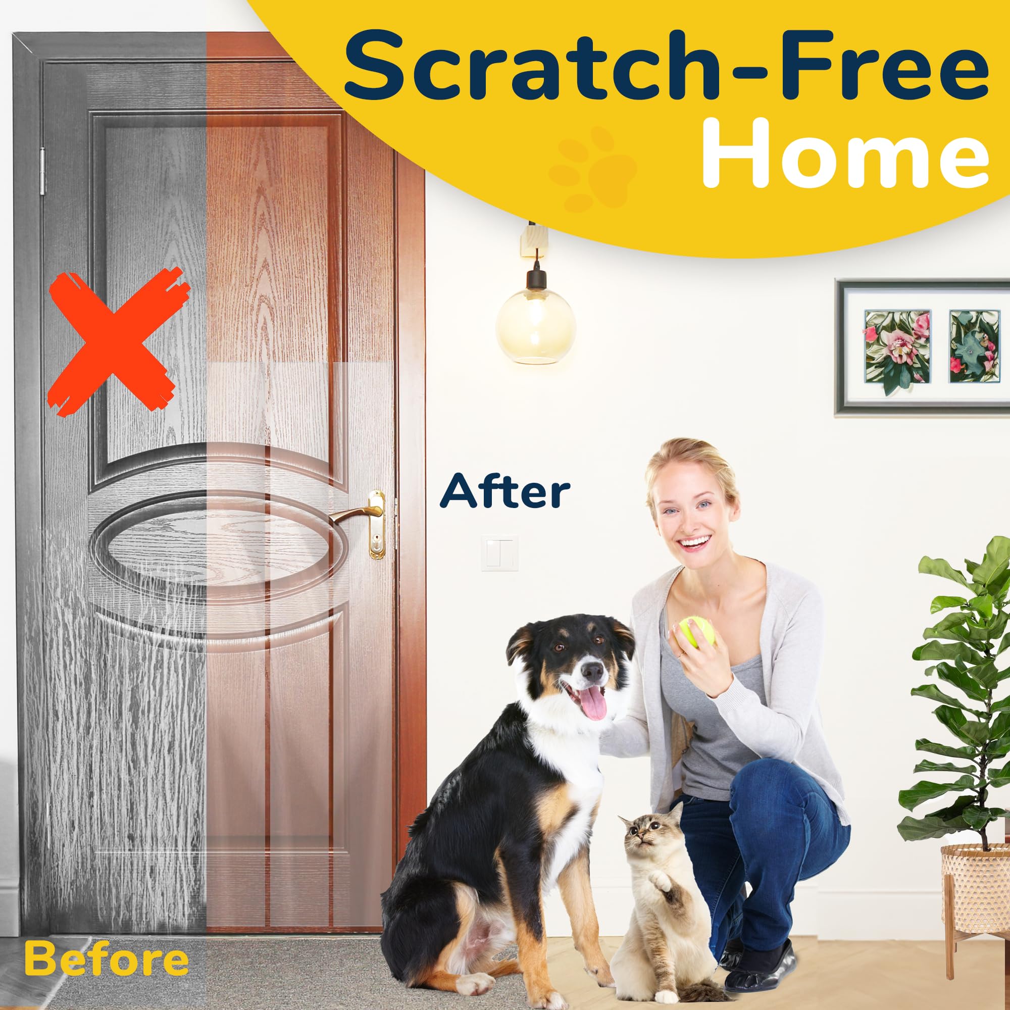 Protecto Cat & Dog Scratch Door Protector - 2.75'' X 20Ft Clear Wall Protector For Pet Scratching - Sticky And Self-Adhesive Det
